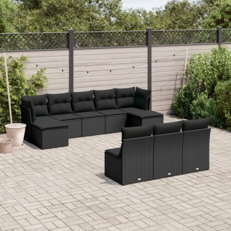 Set de sofás de jardín 10 pzas cojines ratán sintético negro de , Conjuntos de jardín - Ref: Foro24-3218285, Precio: 578,43 €...