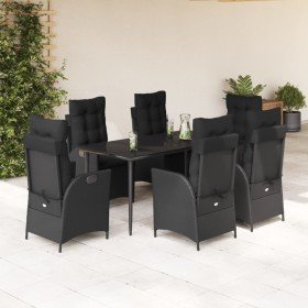 Set de comedor de jardín 7 pzas y cojines ratán sintético negro en Conjuntos de jardín | Comprar online en Foru.es