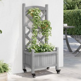 Jardinera con enrejado y ruedas madera maciza de abeto gris de , Maceteros y jardineras - Ref: Foro24-3207645, Precio: 58,71 ...