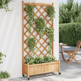 Planter with trellis and wheels solid brown fir wood by , Pots and planters - Ref: Foro24-3207653, Price: 169,67 €, Discount: %