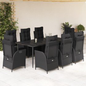Set de comedor de jardín 9 pzas y cojines ratán sintético negro en Conjuntos de jardín | Comprar online en Foru.es