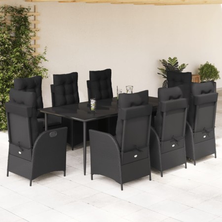 Set de comedor de jardín 9 pzas y cojines ratán sintético negro en Conjuntos de jardín | Comprar online en Foru.es