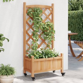 Jardinera con enrejado y ruedas madera maciza de abeto marrón de , Maceteros y jardineras - Ref: Foro24-3207647, Precio: 84,6...