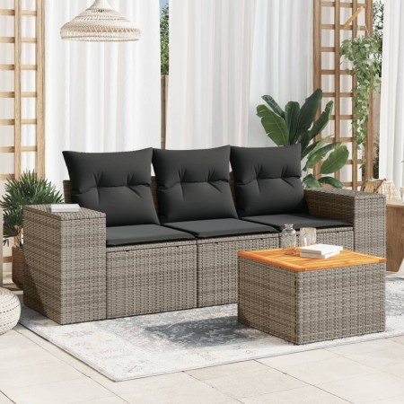 Set de sofás de jardín 4 pzas y cojines ratán sintético gris de , Conjuntos de jardín - Ref: Foro24-3225318, Precio: 252,45 €...