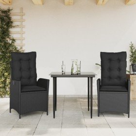 Set comedor de jardín 3 pzas con cojines ratán sintético negro en Conjuntos de jardín | Comprar online en Foru.es