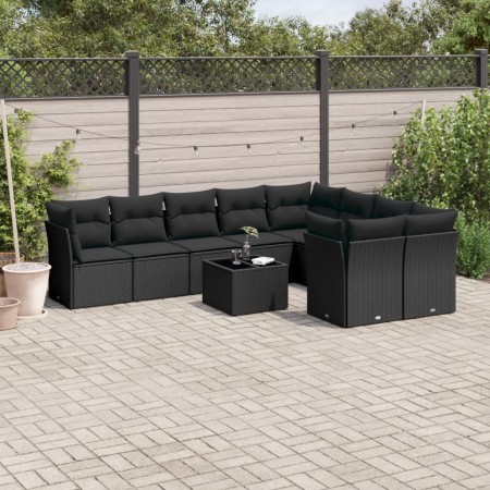 Set de sofás de jardín 10 pzas cojines ratán sintético negro de , Conjuntos de jardín - Ref: Foro24-3218175, Precio: 607,57 €...