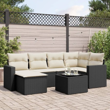 Set de comedor de jardín 7 pzas y cojines ratán sintético negro de , Conjuntos de jardín - Ref: Foro24-3219256, Precio: 394,2...