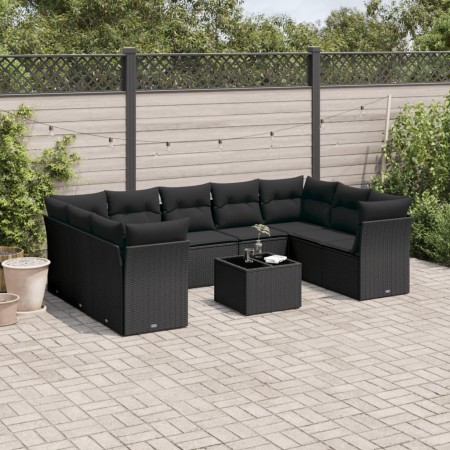 Set de sofás de jardín 10 pzas cojines ratán sintético negro de , Conjuntos de jardín - Ref: Foro24-3218135, Precio: 607,57 €...