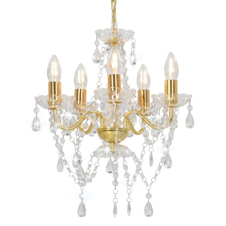 Lámpara de araña con cuentas de cristal dorado redonda 5 x E14 de vidaXL, Lámparas - Ref: Foro24-281602, Precio: 63,98 €, Des...