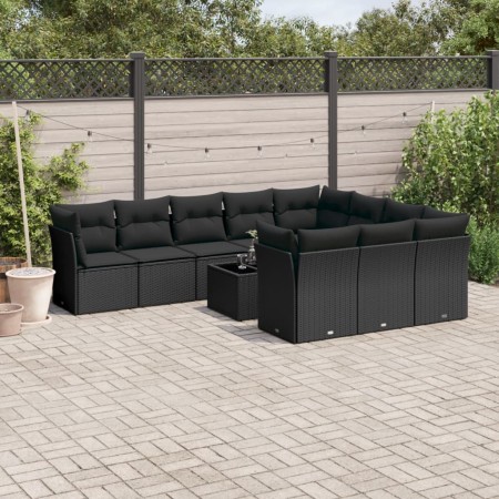 Set de sofás de jardín 11 pzas y cojines ratán sintético negro de , Conjuntos de jardín - Ref: Foro24-3218225, Precio: 677,94...