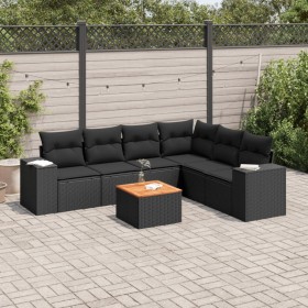 Set de comedor de jardín 7 pzas y cojines ratán sintético negro de , Conjuntos de jardín - Ref: Foro24-3225460, Precio: 479,6...