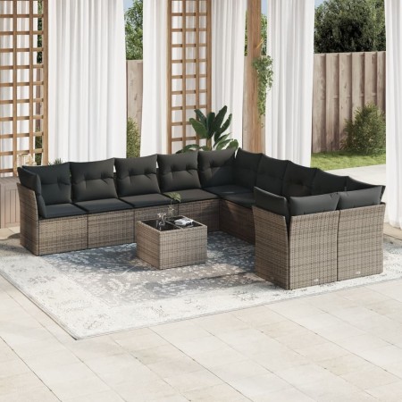 Set de sofás de jardín 11 pzas y cojines ratán sintético gris de , Conjuntos de jardín - Ref: Foro24-3218250, Precio: 636,04 ...