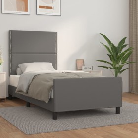 Estructura de cama con cabecero cuero sintético gris 100x200 cm de , Camas y somieres - Ref: Foro24-3125498, Precio: 134,62 €...
