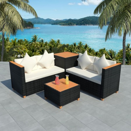 Set de muebles de jardín 4 pzas y cojines ratán sintético negro de , Conjuntos de jardín - Ref: Foro24-43007, Precio: 591,21 ...