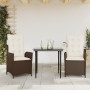 Set comedor de jardín 3 piezas y cojines ratán sintético marrón en Conjuntos de jardín | Comprar online en Foru.es