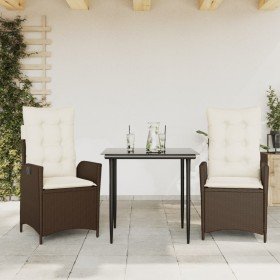 Set comedor de jardín 3 piezas y cojines ratán sintético marrón en Conjuntos de jardín | Comprar online en Foru.es