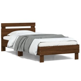 Estructura de cama cabecero luces LED roble marrón 100x200 cm de , Camas y somieres - Ref: Foro24-838714, Precio: 123,50 €, D...