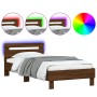 Estructura de cama cabecero luces LED roble marrón 100x200 cm de , Camas y somieres - Ref: Foro24-838714, Precio: 123,50 €, D...