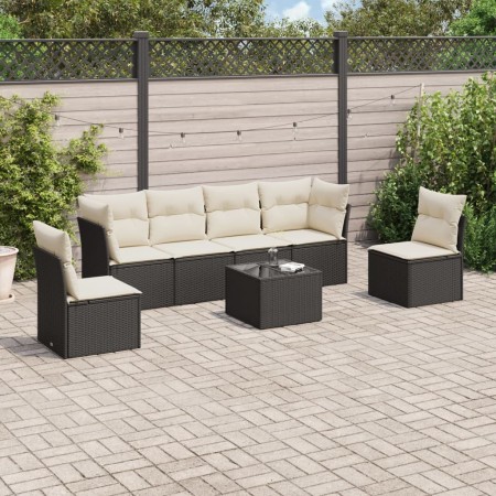 Set de comedor de jardín 7 pzas y cojines ratán sintético negro de , Conjuntos de jardín - Ref: Foro24-3217376, Precio: 366,3...