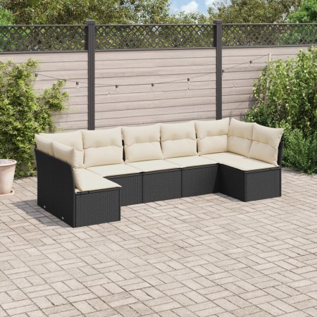 Set de comedor de jardín 7 pzas y cojines ratán sintético negro de , Conjuntos de jardín - Ref: Foro24-3217426, Precio: 371,0...