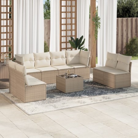 Set de sofás de jardín 9 pzas con cojines ratán sintético beige de , Conjuntos de jardín - Ref: Foro24-3217458, Precio: 530,9...