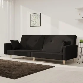 Sofá cama de 2 plazas con dos almohadas tela negro de , Sofás - Ref: Foro24-375743, Precio: 285,75 €, Descuento: %