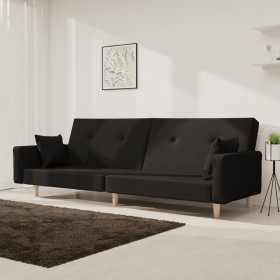 Sofá cama de 2 plazas con dos almohadas tela negro de , Sofás - Ref: Foro24-375743, Precio: 290,82 €, Descuento: %