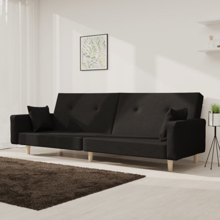 Sofá cama de 2 plazas con dos almohadas tela negro de , Sofás - Ref: Foro24-375743, Precio: 290,82 €, Descuento: %