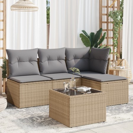 Juego de sofás jardín con cojines 5 pzas ratán sintético beige de , Conjuntos de jardín - Ref: Foro24-3217509, Precio: 272,59...