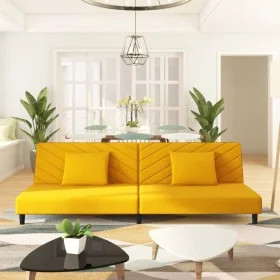 Sofá cama de 2 plazas con dos almohadas terciopelo amarillo de , Sofás - Ref: Foro24-375916, Precio: 253,18 €, Descuento: %