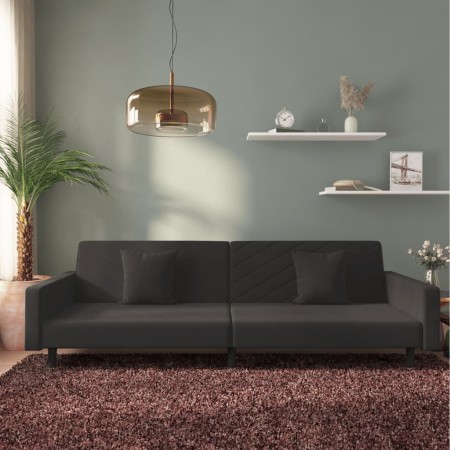 Sofá cama de 2 plazas con dos almohadas terciopelo negro de , Sofás - Ref: Foro24-375923, Precio: 270,12 €, Descuento: %