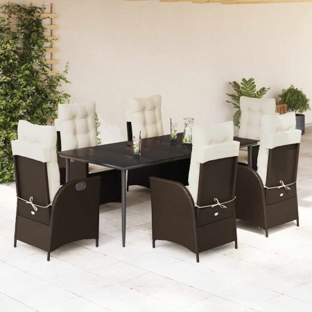 Set comedor de jardín 7 pzas con cojines ratán sintético marrón en Conjuntos de jardín | Comprar online en Foru.es