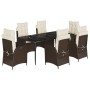 Set comedor de jardín 7 pzas con cojines ratán sintético marrón en Conjuntos de jardín | Comprar online en Foru.es