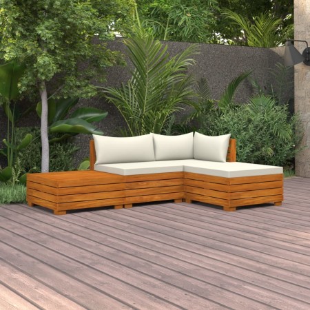 Muebles de jardín 4 piezas con cojines madera maciza de acacia de , Conjuntos de jardín - Ref: Foro24-3087283, Precio: 528,58...