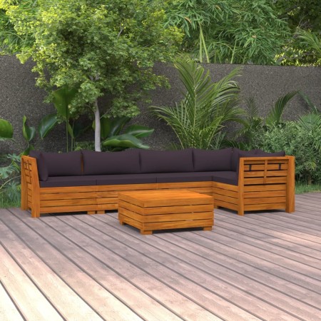 Muebles de jardín 6 piezas con cojines madera maciza de acacia de , Conjuntos de jardín - Ref: Foro24-3087327, Precio: 888,01...