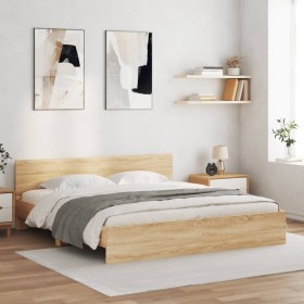 Estructura de cama con cabecero roble Sonoma 200x200 cm de , Camas y somieres - Ref: Foro24-3207457, Precio: 193,41 €, Descue...