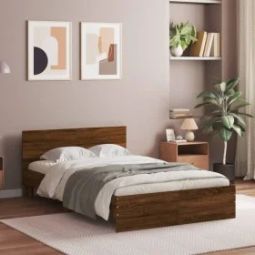 Bettgestell mit eichenbraunem Kopfteil 135x190 cm von , Betten und Lattenroste - Ref: Foro24-3207510, Preis: 165,87 €, Rabatt: %