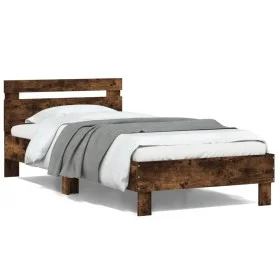 Estructura de cama cabecero luces LED roble ahumado 100x200 cm de , Camas y somieres - Ref: Foro24-838712, Precio: 116,75 €, ...