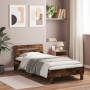 Estructura de cama cabecero luces LED roble ahumado 100x200 cm de , Camas y somieres - Ref: Foro24-838712, Precio: 118,99 €, ...