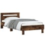 Estructura de cama cabecero luces LED roble ahumado 100x200 cm de , Camas y somieres - Ref: Foro24-838712, Precio: 118,99 €, ...