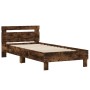 Estructura de cama cabecero luces LED roble ahumado 100x200 cm de , Camas y somieres - Ref: Foro24-838712, Precio: 118,99 €, ...