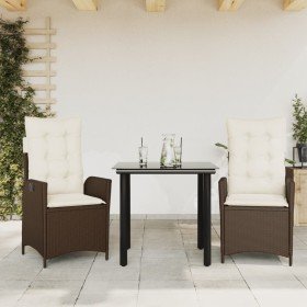 Set comedor de jardín 3 piezas y cojines ratán sintético marrón en Conjuntos de jardín | Comprar online en Foru.es