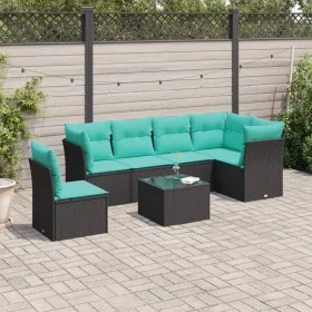 Set de comedor de jardín 7 pzas y cojines ratán sintético negro de , Conjuntos de jardín - Ref: Foro24-3217705, Precio: 457,8...