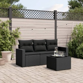 Juego de sofás jardín 4 pzas con cojines ratán sintético negro de , Conjuntos de jardín - Ref: Foro24-3218655, Precio: 250,32...