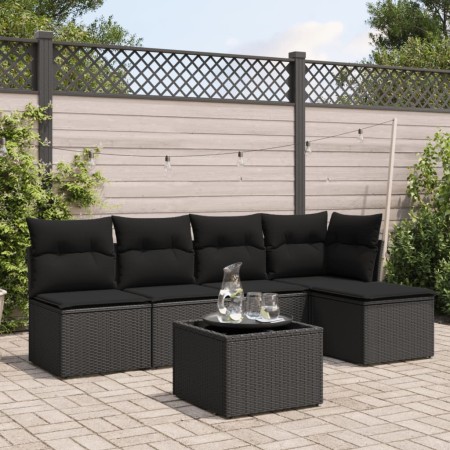 Set de sofás de jardín 6 piezas y cojines ratán sintético negro de , Conjuntos de jardín - Ref: Foro24-3217525, Precio: 338,0...