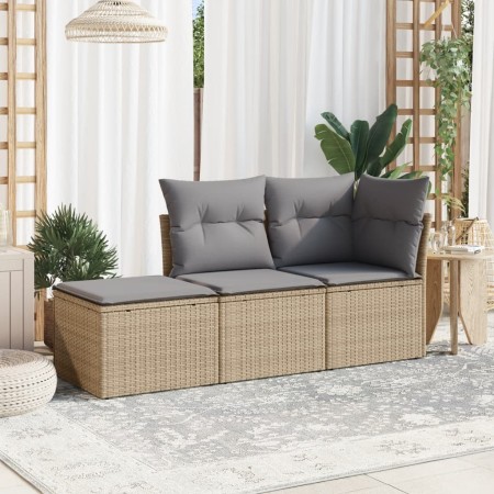 Juego de sofás de jardín con cojines beige 3 pzas ratán PE de , Conjuntos de jardín - Ref: Foro24-3217469, Precio: 177,20 €, ...