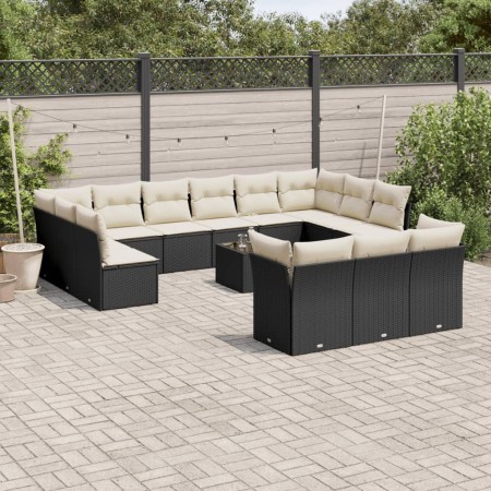 Set sofás de jardín 14 pzas con cojines ratán sintético negro de , Conjuntos de jardín - Ref: Foro24-3218456, Precio: 771,40 ...