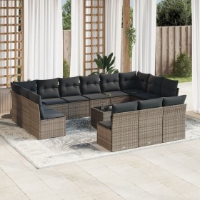 Set de sofás de jardín 14 pzas con cojines ratán sintético gris de , Conjuntos de jardín - Ref: Foro24-3218400, Precio: 809,1...