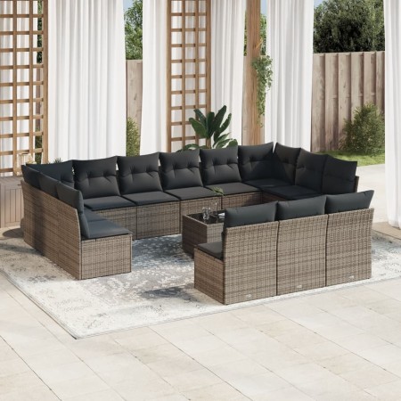 Set de sofás de jardín 14 pzas con cojines ratán sintético gris de , Conjuntos de jardín - Ref: Foro24-3218400, Precio: 809,1...