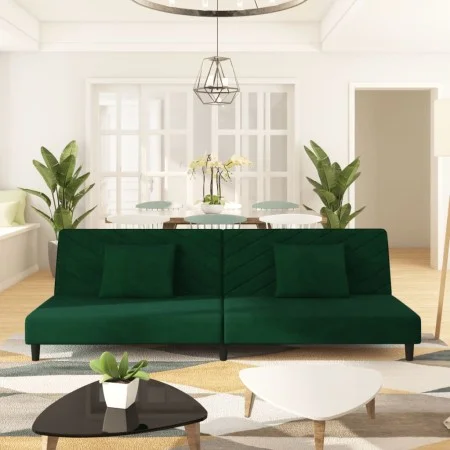 Sofá cama de 2 plazas con dos almohadas terciopelo verde oscuro de , Sofás - Ref: Foro24-375912, Precio: 240,94 €, Descuento: %